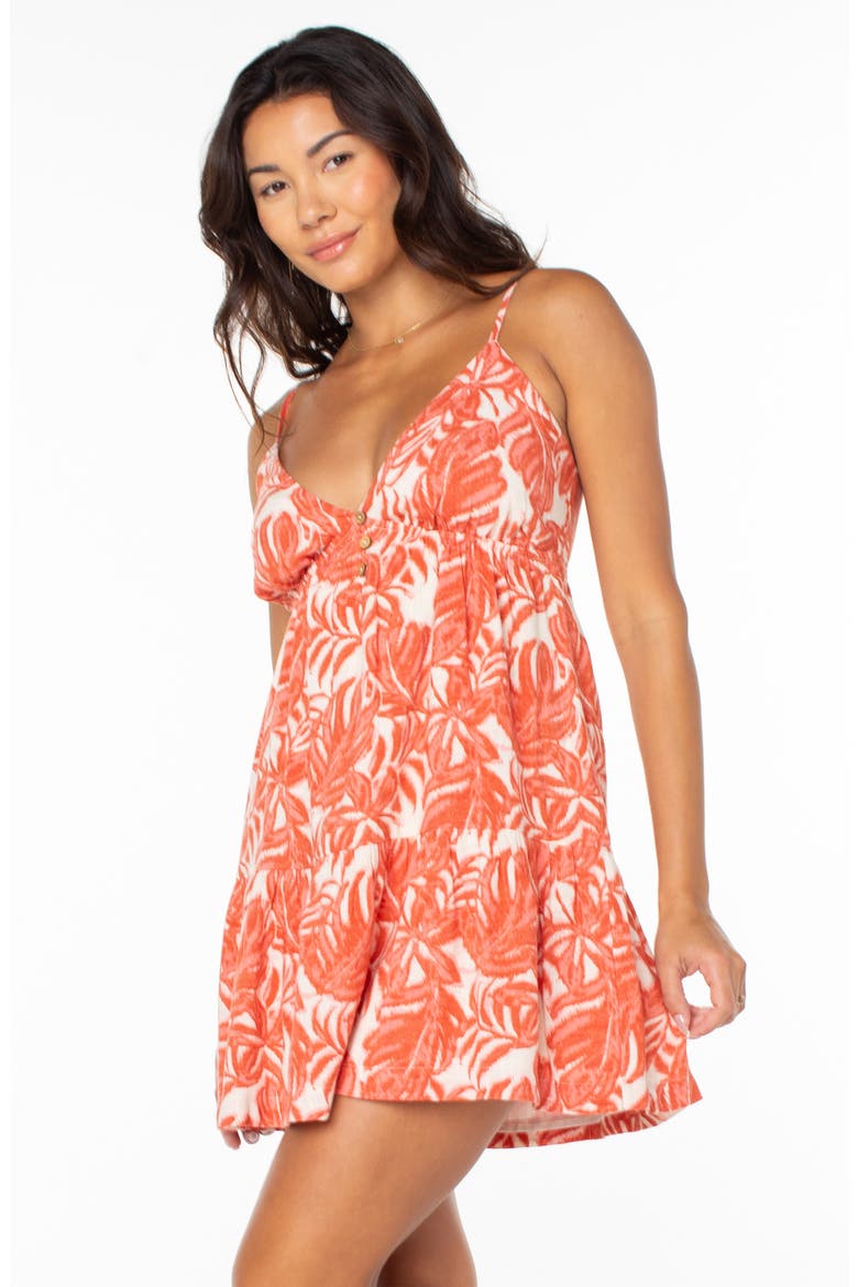 Warm Rays Monstera Print Tiered Open Back Minidress, Alternate, color, LANTANA