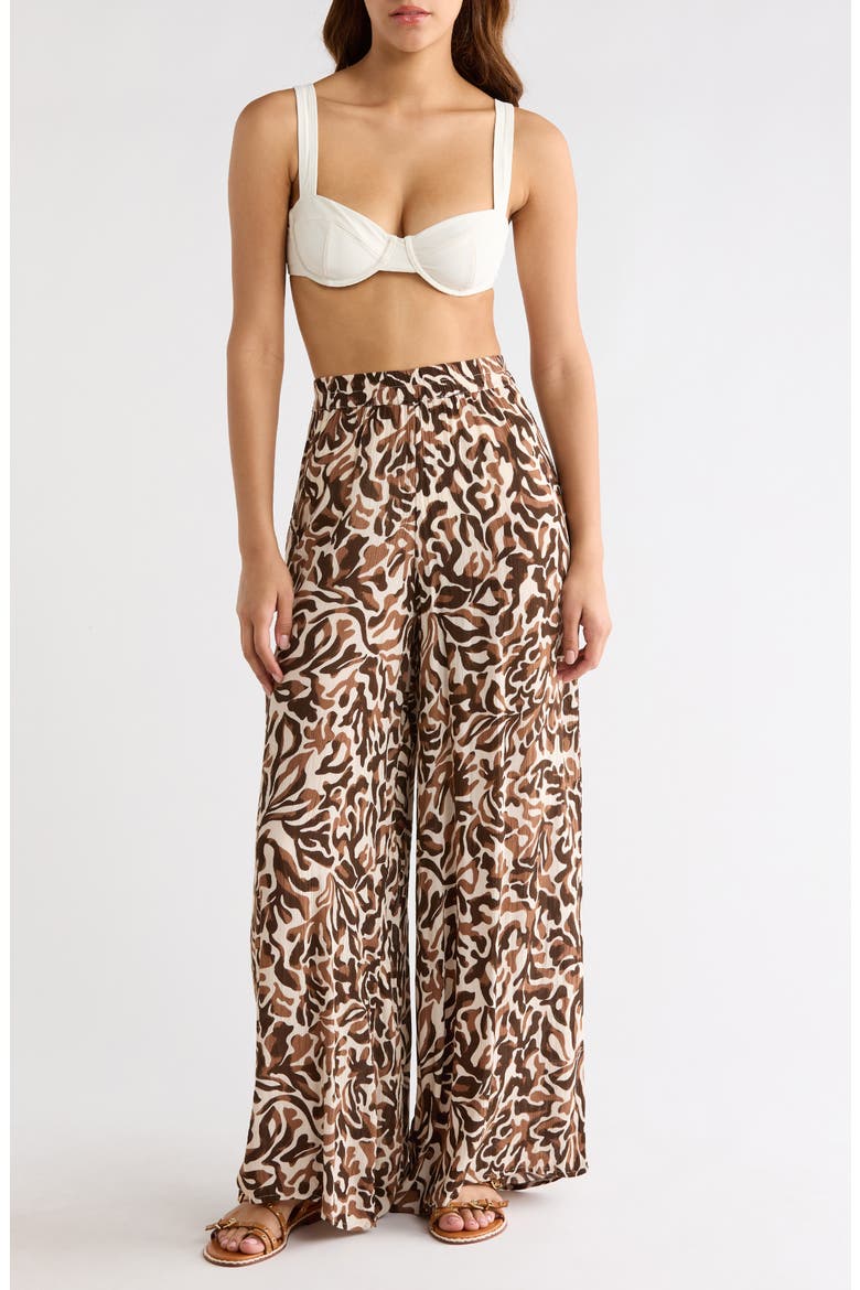 Print Wide Leg Pants, Main, color, BROWN CAROLINA