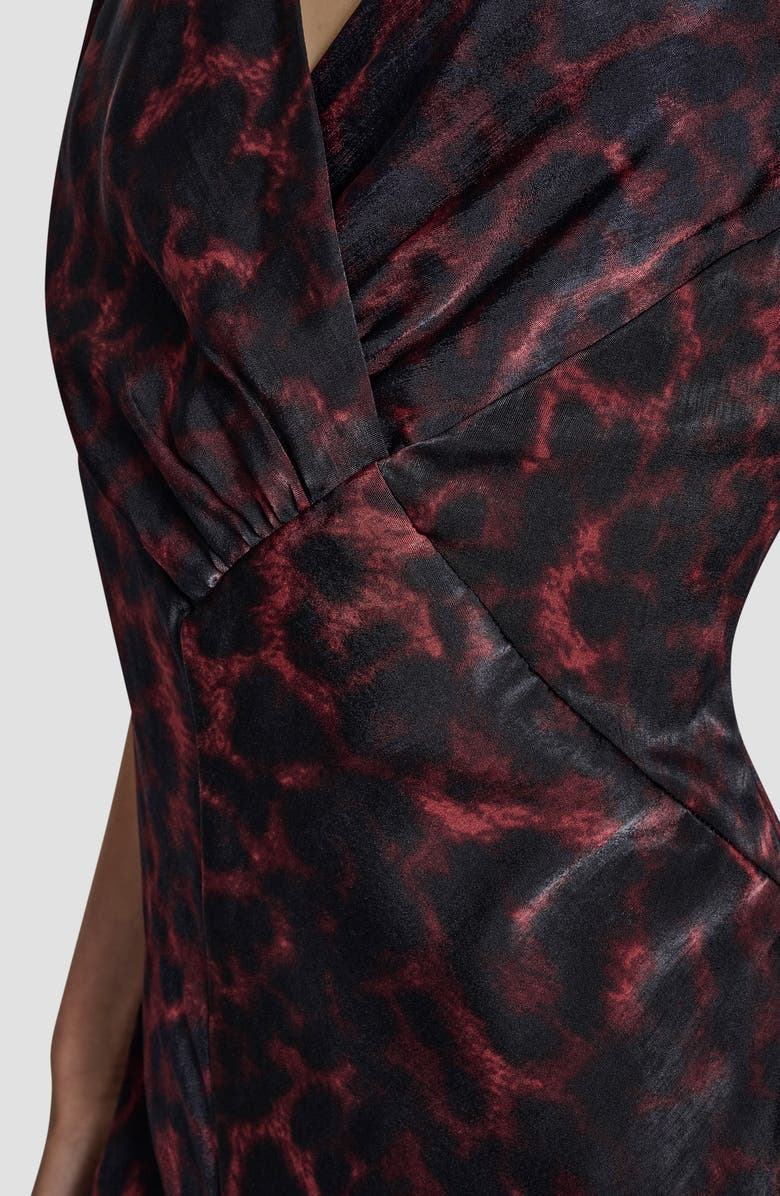 DKNY Print Puff Sleeve Satin Midi Dress, Alternate, color, Merlot Cheetah