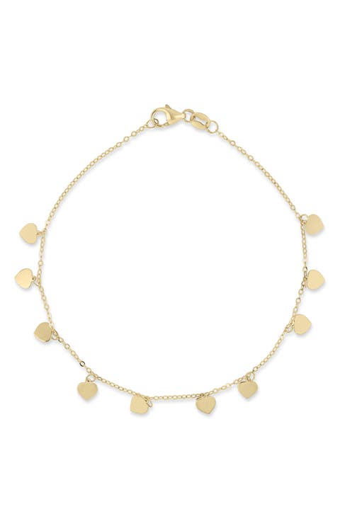 14K Gold Fringe Heart Chain Bracelet