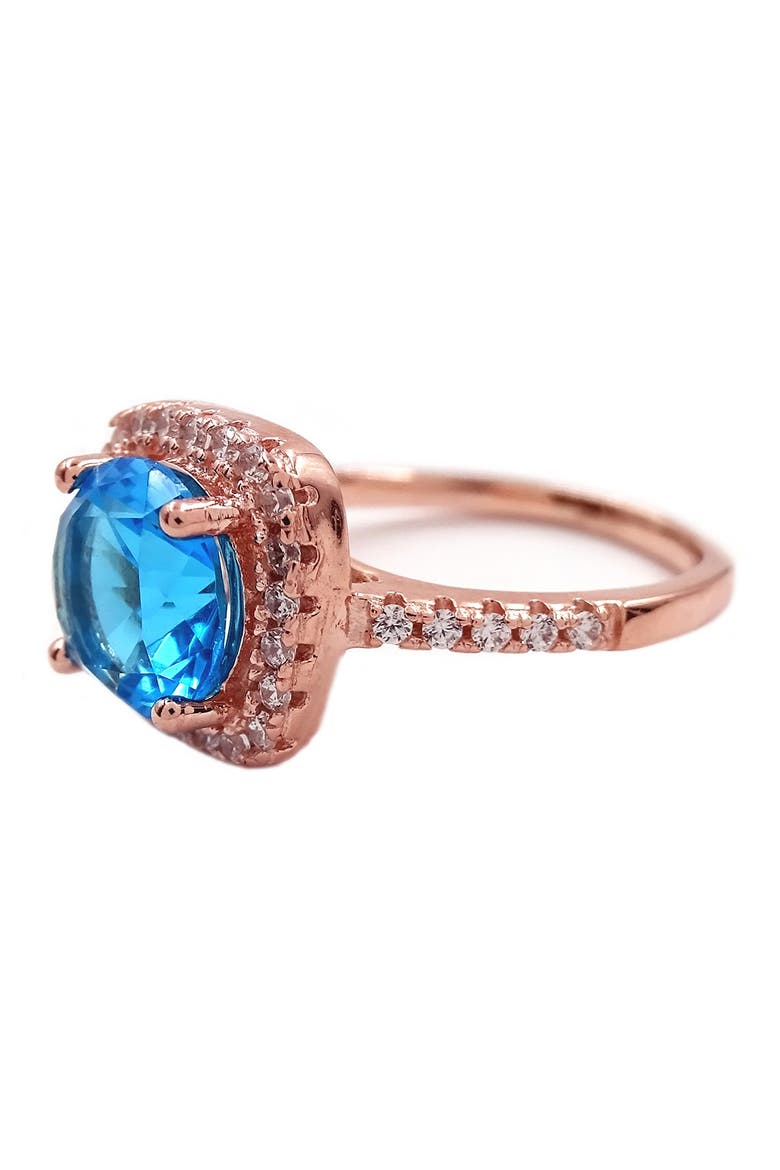 18K Rose Gold Vermeil Cushion-Cut Blue Topaz Halo Ring, Main, color, ROSE