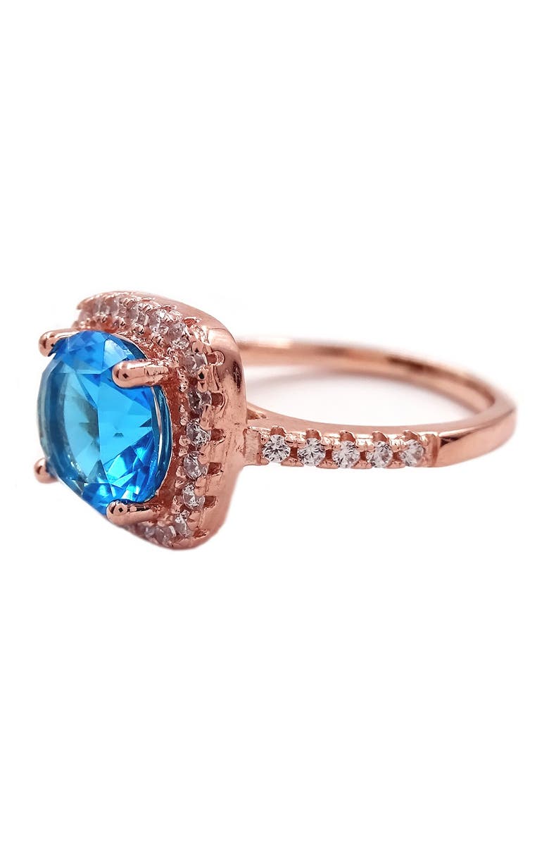SAVVY CIE JEWELS 18K Rose Gold Vermeil Cushion-Cut Blue Topaz Halo Ring, Main, color, 