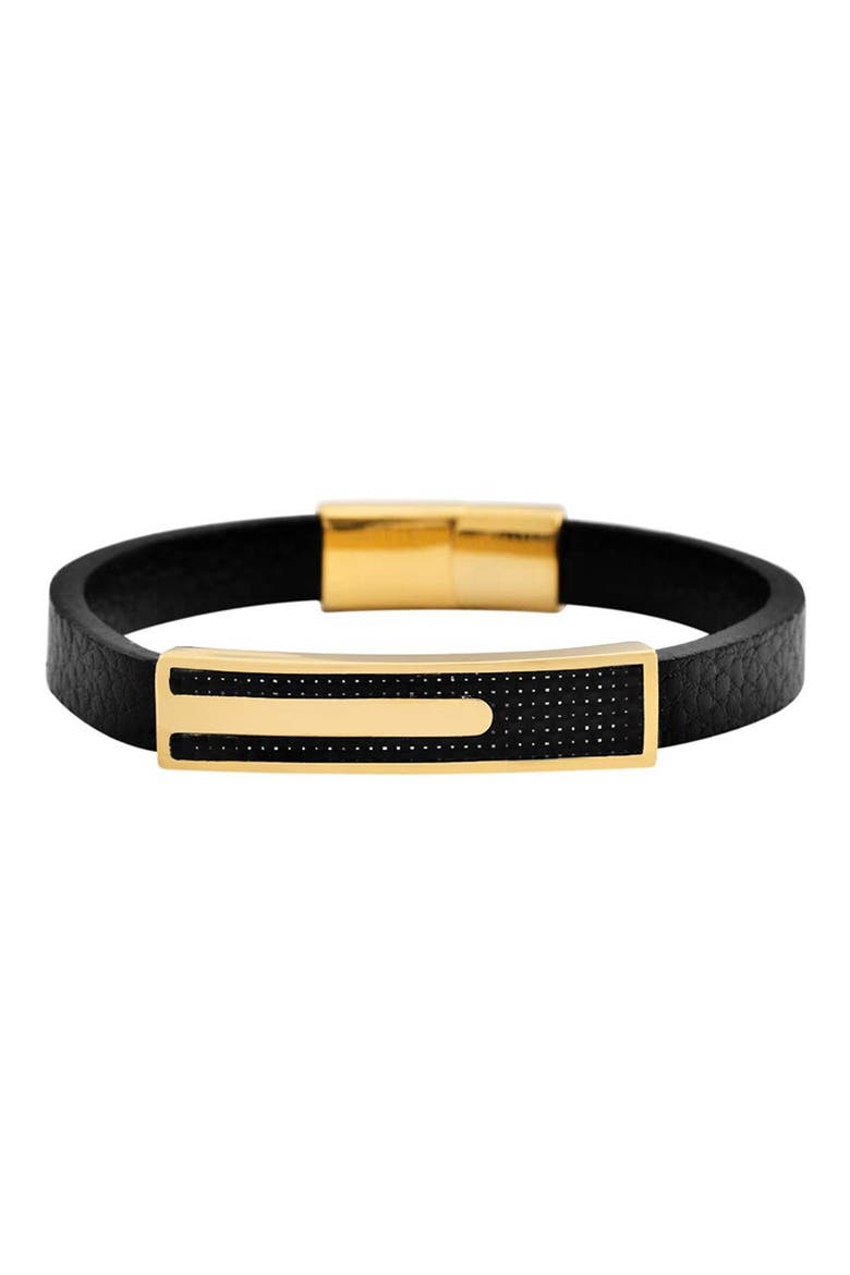 Men's Carbon Fiber & Stainless Steel Bar Leather Bracelet, Main, color, GOLD