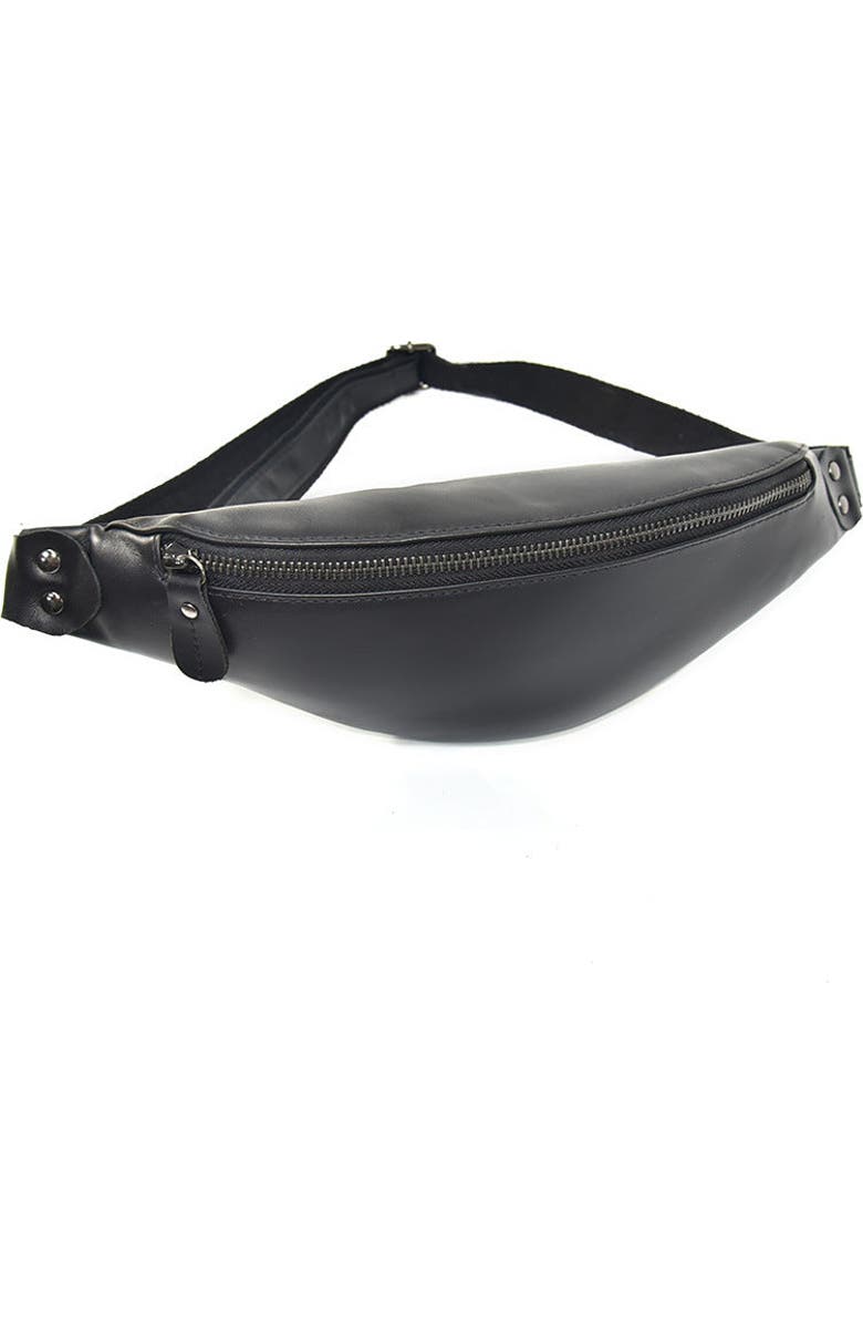 STEEL HORSE LEATHER Sigrid Smooth Black Leather Waist Bag | Smooth Black Leather Fanny Pack, Alternate, color, Black