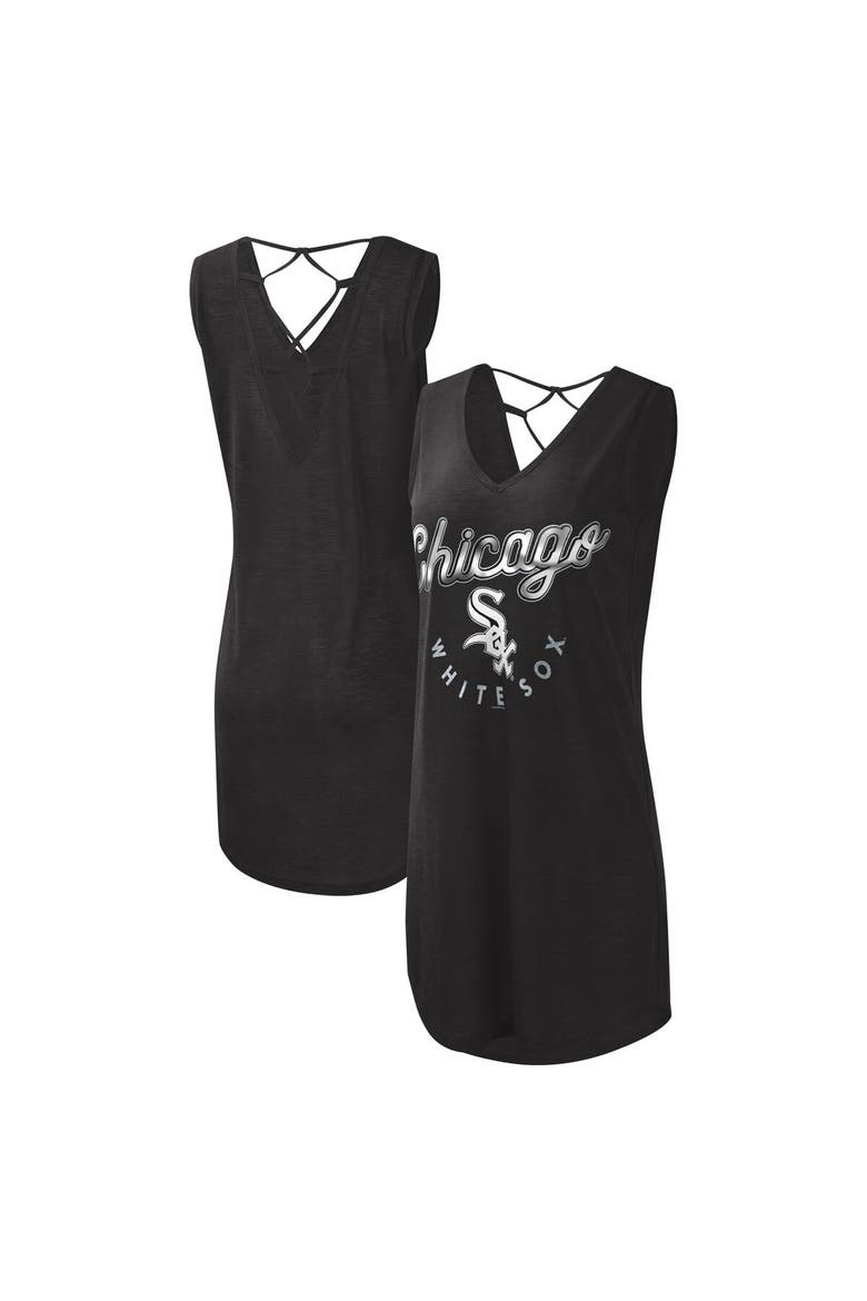 Women's G-III 4Her by Carl Banks Black Chicago White Sox Game Time Slub Beach V-Neck Cover-Up Dress, Main, color, Black