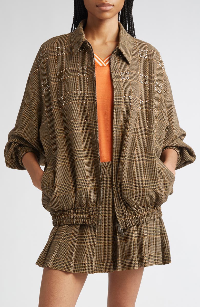 Golden Goose Journey Glen Plaid Crystal Embellished Wool Bomber, Main, color, Brown/ Beige