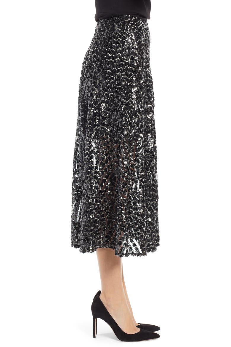 Sequin Midi Skirt (Nordstrom Exclusive), Alternate, color, BLACK SILVER SEQUINS