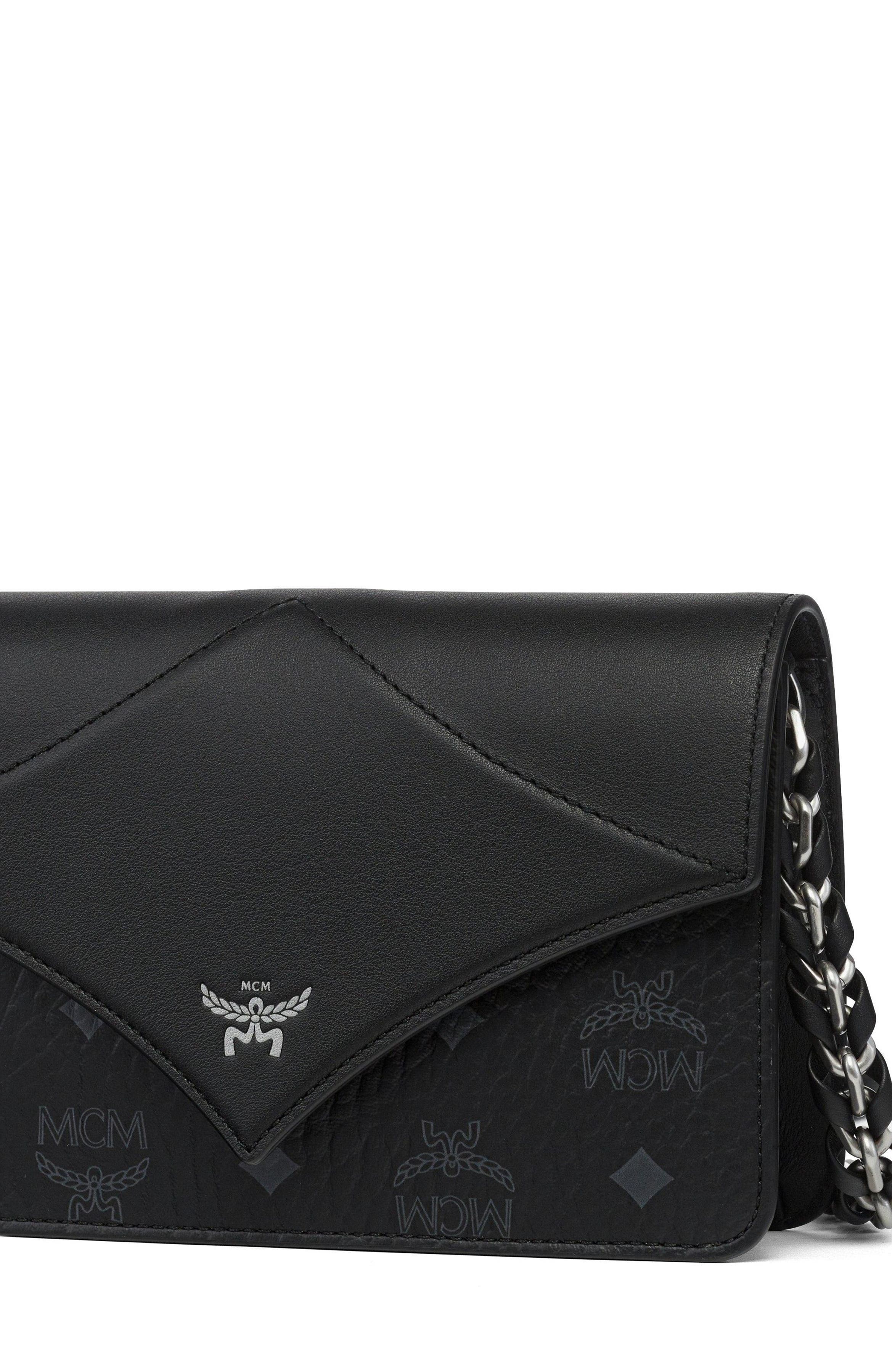 MCM Mini Diamond Shoulder Bag in Visetos Leather Mix, Alternate, color, Black