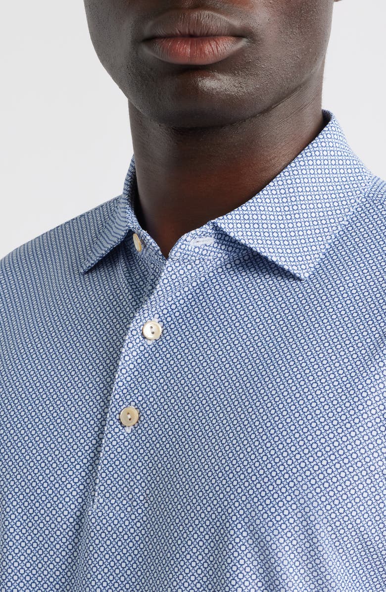 Peter Millar Porta Geo Print Performance Piqué Polo, Alternate, color, White/Blue