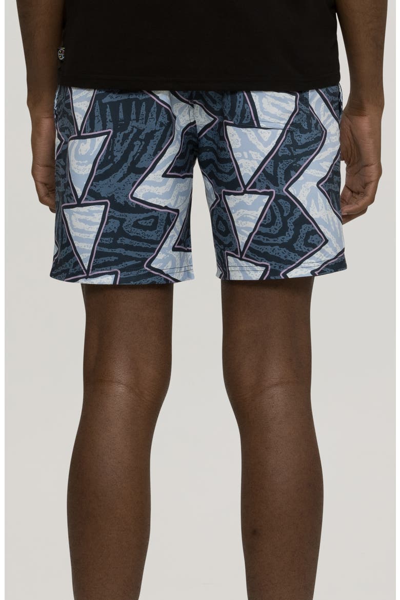 Coaster Geo Print Microfiber Swim Trunks, Alternate, color, CHARCOAL