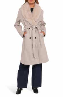 Petal & Pup Nina Belted Faux Fur Collared Coat