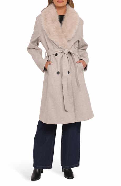 Petal & Pup Nina Belted Faux Fur Collared Coat