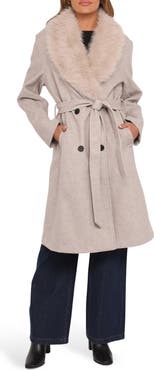 Petal & Pup Nina Belted Faux Fur Collared Coat
