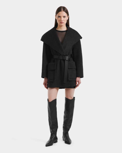 Rudsak Lucia Textured Wool Wrap Mid-length Coat In Black