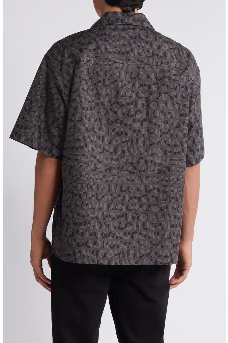 Egeeno Oversize Camo Logo Camp Shirt, Alternate, color, BLACK