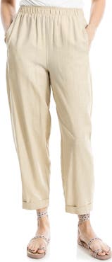 MAX STUDIO Cuffed Crop Linen Blend Barrel Leg Pants