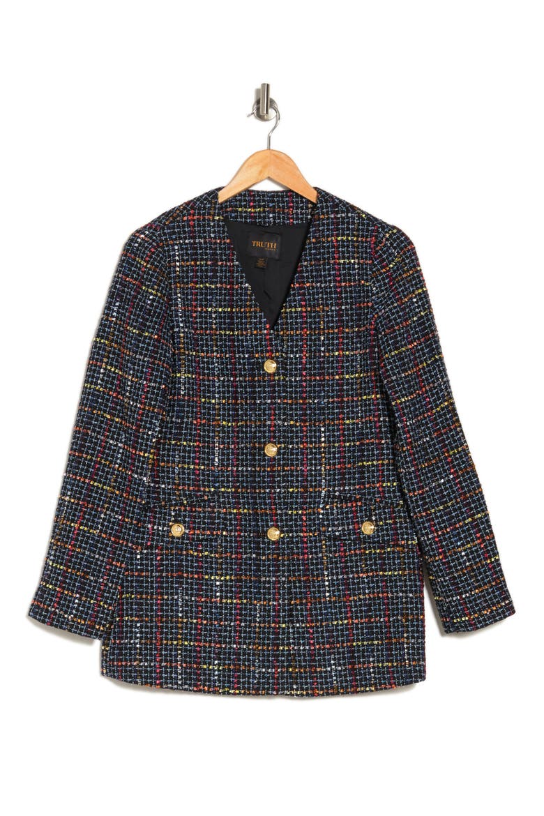 Tweed Button Front Jacket, Main, color, BLK/ RED/ GOLD MULTI BOUCLE