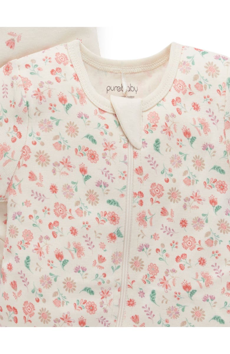 Purebaby 2 Pack Short Sleeve Zip Romper Floral, Alternate, color, Emilia Print