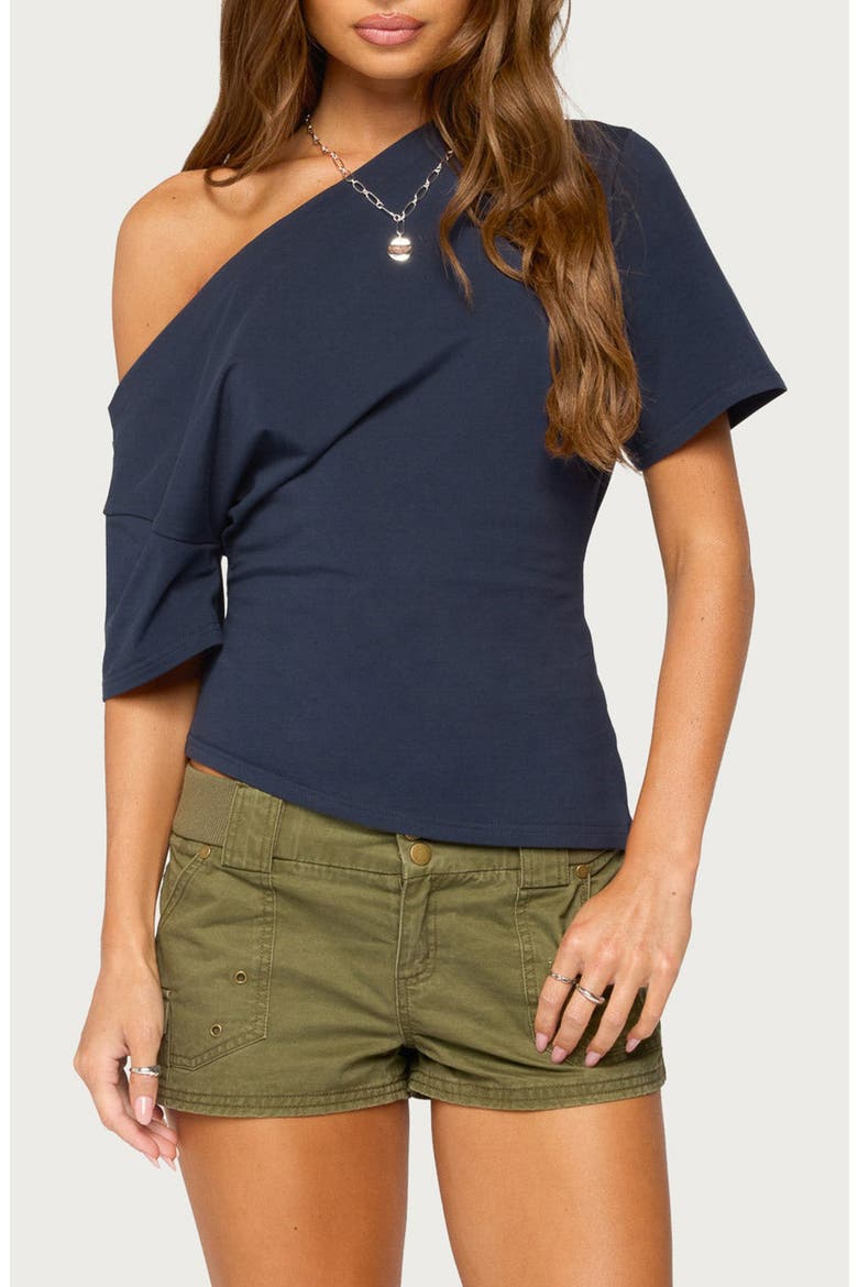 Mariee Asymmetric Off the Shoulder T-Shirt, Main, color, NAVY
