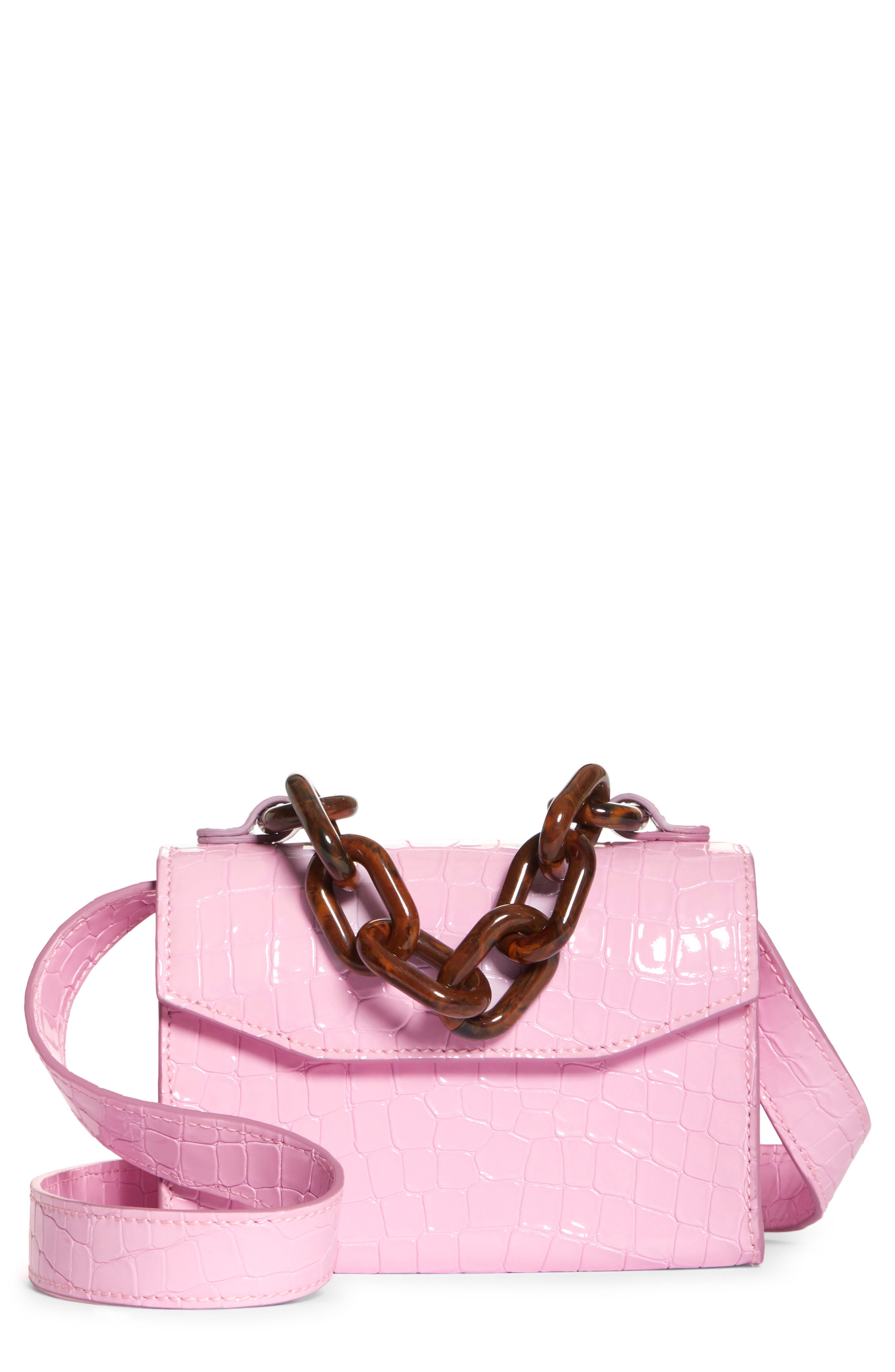 Ganni Croc Embossed Leather Handbag, Main, color, 