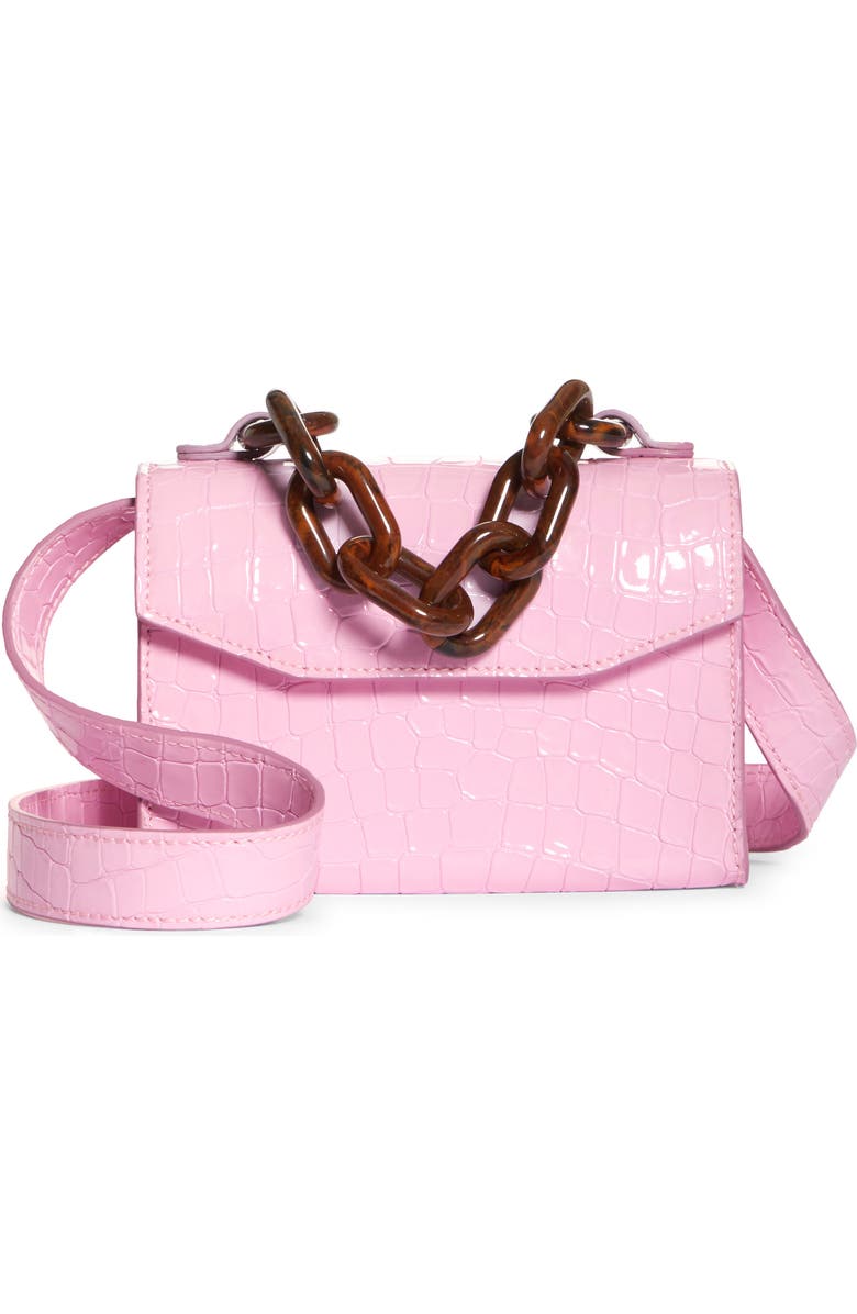 Ganni Croc Embossed Leather Handbag, Main, color,