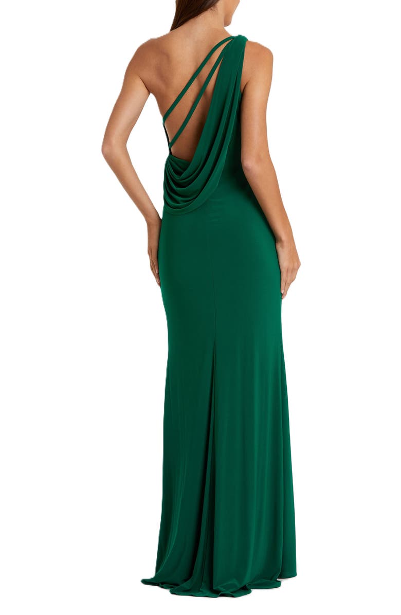 Mac Duggal Jersey One Shoulder Draped Back Gown, Alternate, color, Emerald