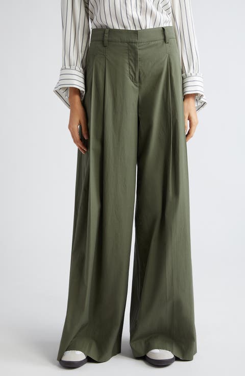 Didi Pleated Stretch Cotton Poplin Wide Leg Pants