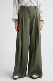 TWP Didi Pleated Stretch Cotton Poplin Wide Leg Pants