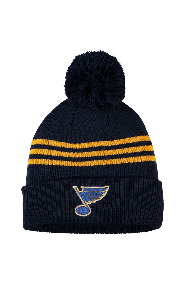 adidas Men's adidas Navy St. Louis Blues Locker Room Three Stripe Cuffed Knit Hat with Pom, Main, color, Navy