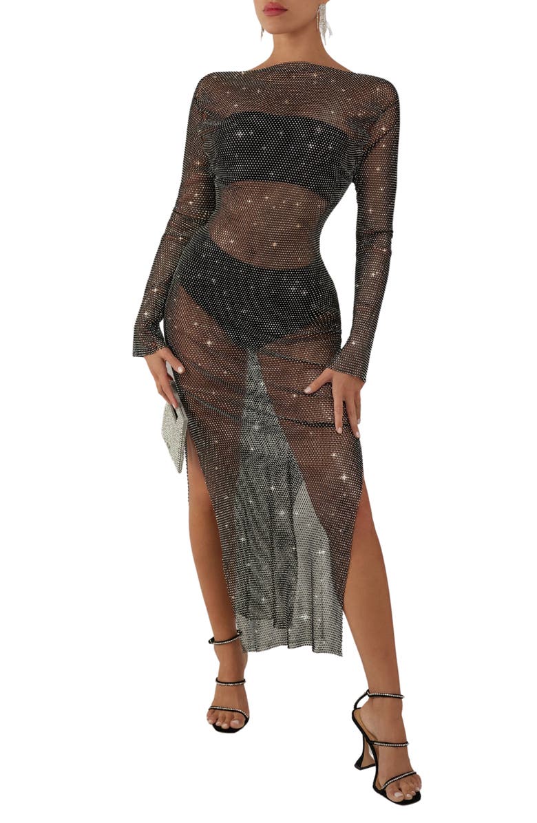 HEIRESS BEVERLY HILLS Crystal Mesh Long Sleeve Dress, Main, color,