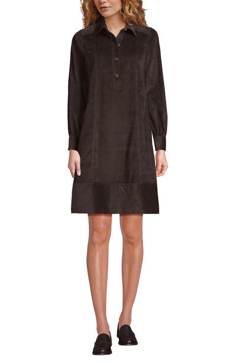 Wide Wale Cord Popover Long Sleeve Shirt Dress