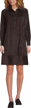 Lands' End Wide Wale Cord Popover Long Sleeve Shirt Dress