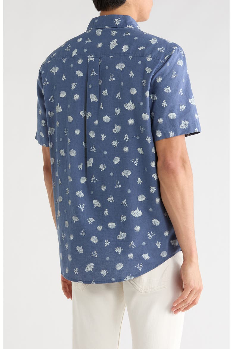 Short Sleeve Linen Blend Shirt, Alternate, color, BLUE VINTAGE CORAL SHORE