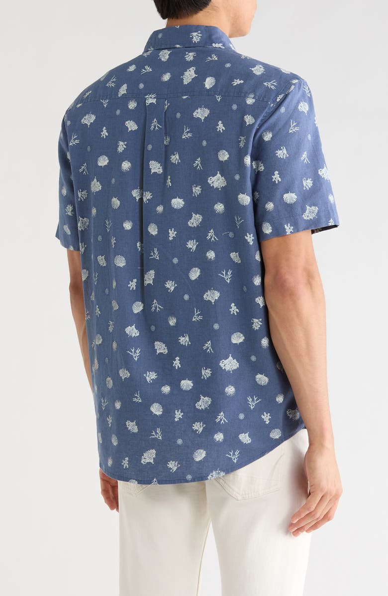14th & Union Short Sleeve Linen Blend Shirt, Alternate, color, Blue Vintage Coral Shore