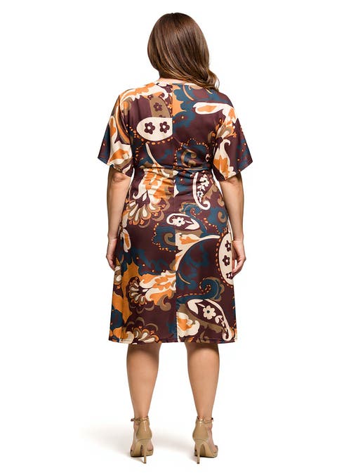 24seven Comfort Apparel Short Sleeve Knot Front Midi Dress In Animal Print