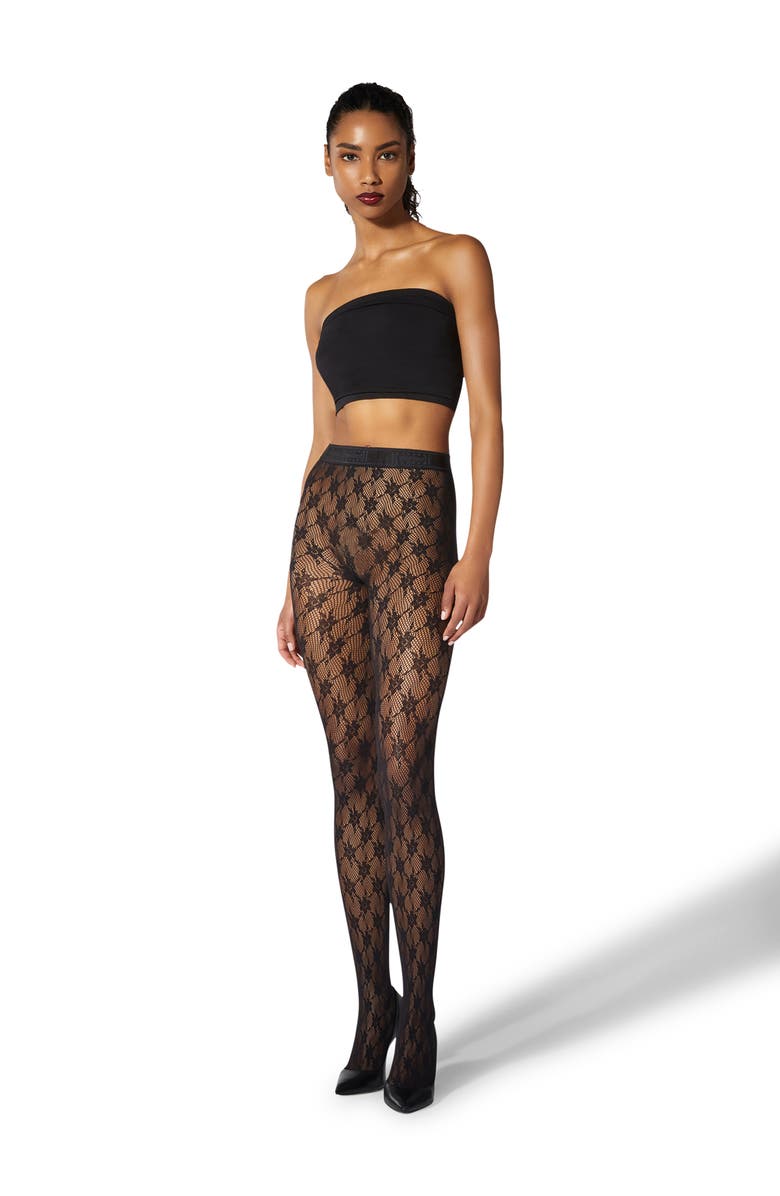Wolford Rose Floral Fishnet Tights, Alternate, color, 
