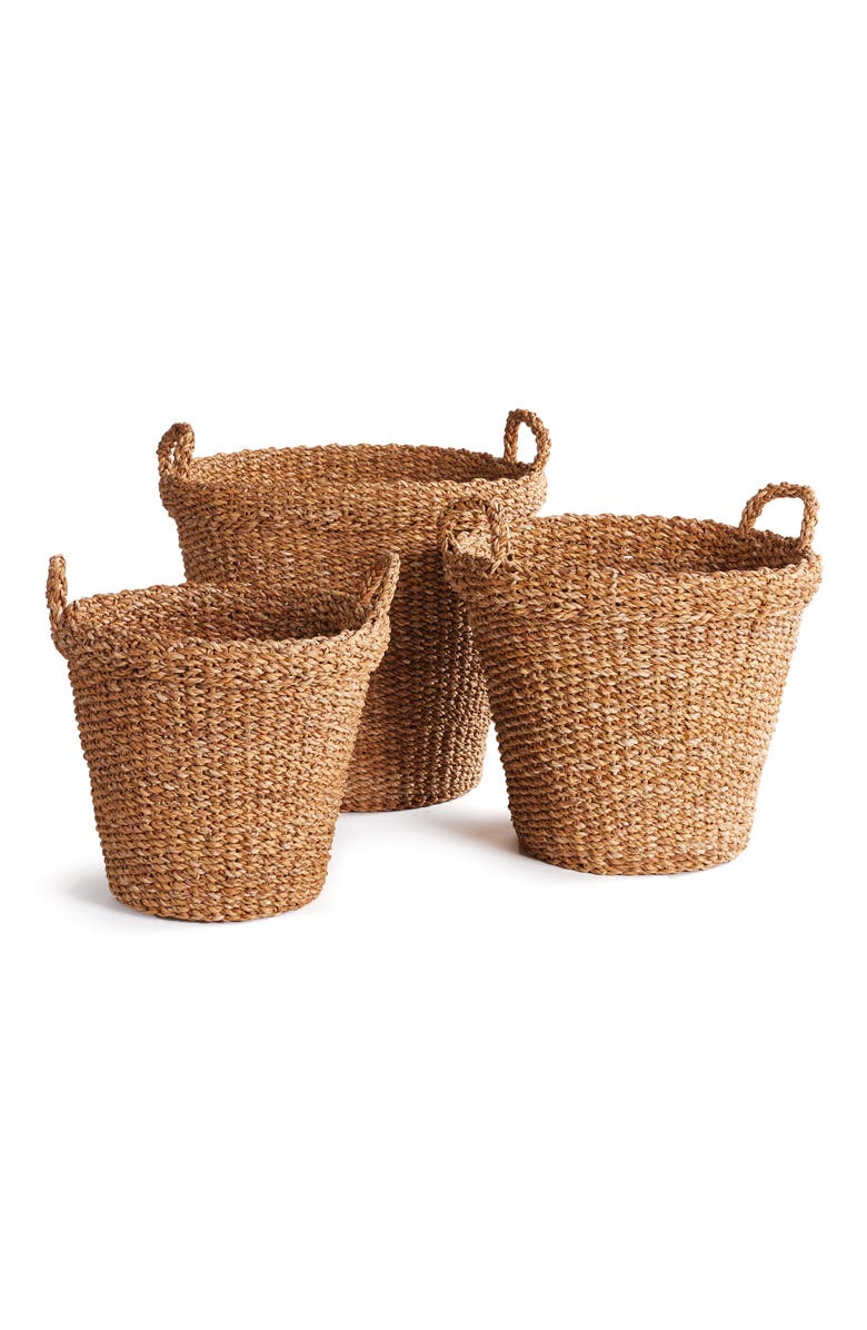 Napa Home & Garden Seagrass Tapered Baskets With Handles And Cuffs Set of 3, Main, color, 