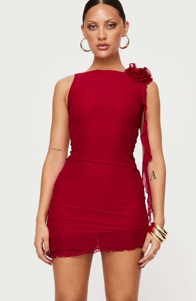 Princess Polly Lorello Lettuce Edge Minidress, Alternate, color, Medium Red