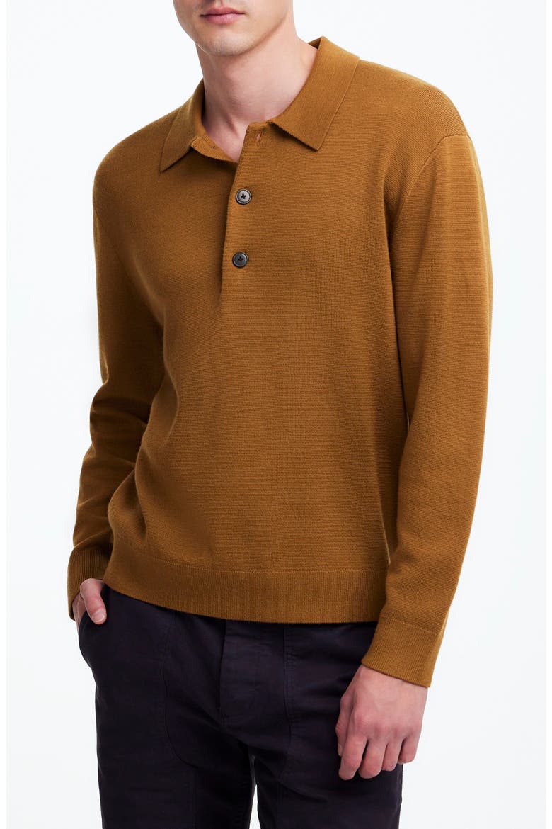 Three-Button Merino Wool Polo Sweater, Main, color, RICH CAMEL