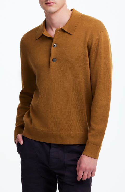 Three-Button Merino Wool Polo Sweater