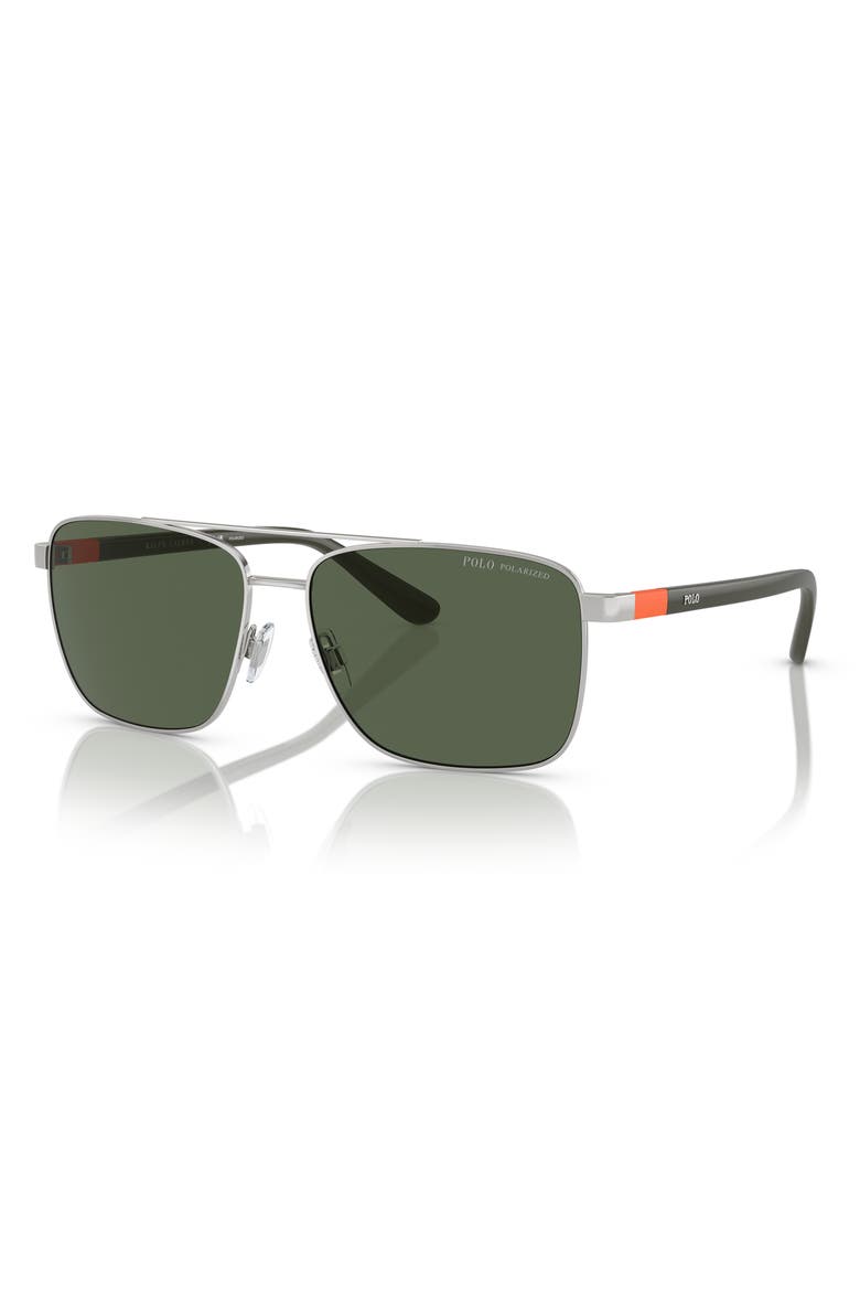 59mm Polarized Pillow Sunglasses, Alternate, color, SHINY SILVER / BOTTLE GREEN