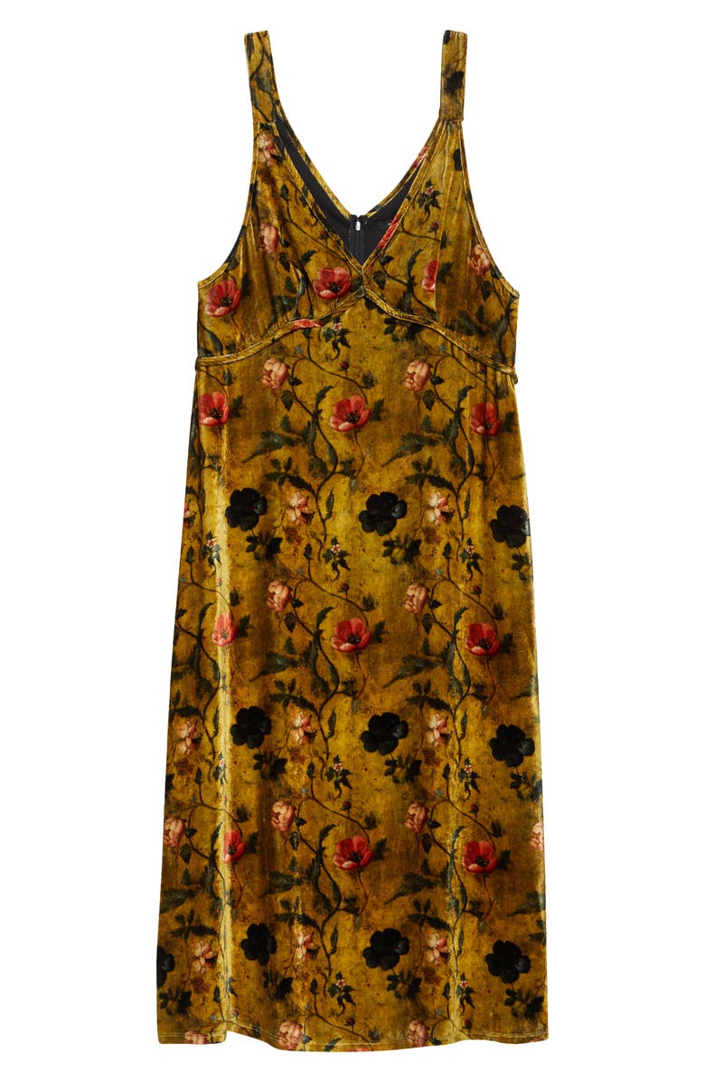 R13 Grunge Floral Velvet Midi Dress, Alternate, color, Ochre Floral