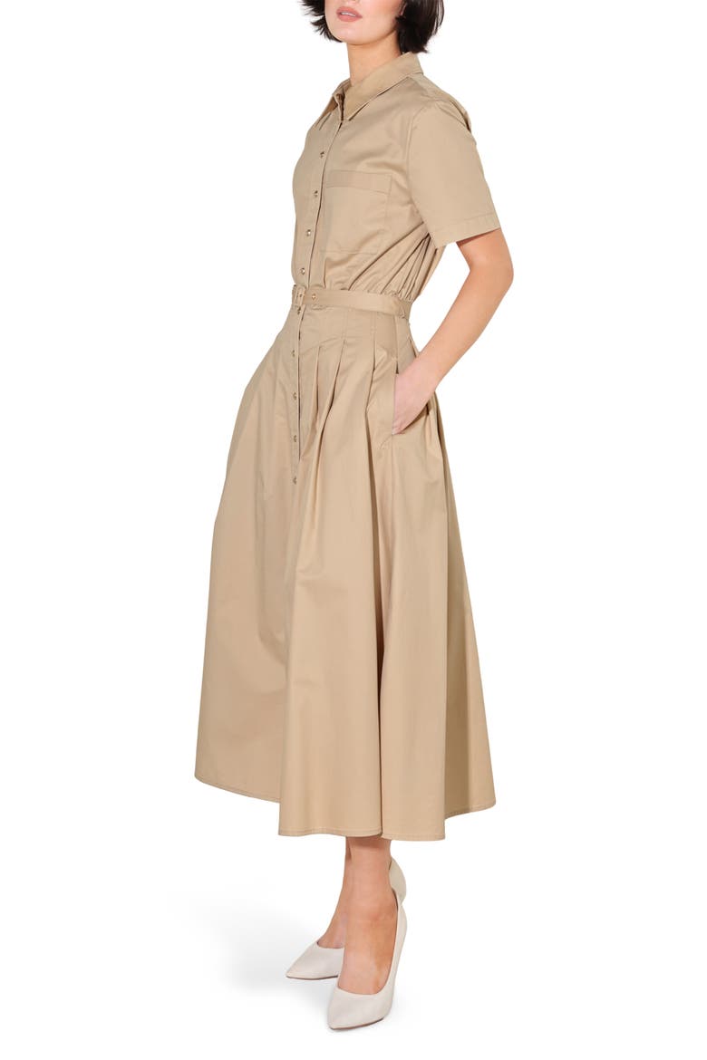 Cotton Poplin Belted Midi Shirt Dress, Alternate, color, KHAKI