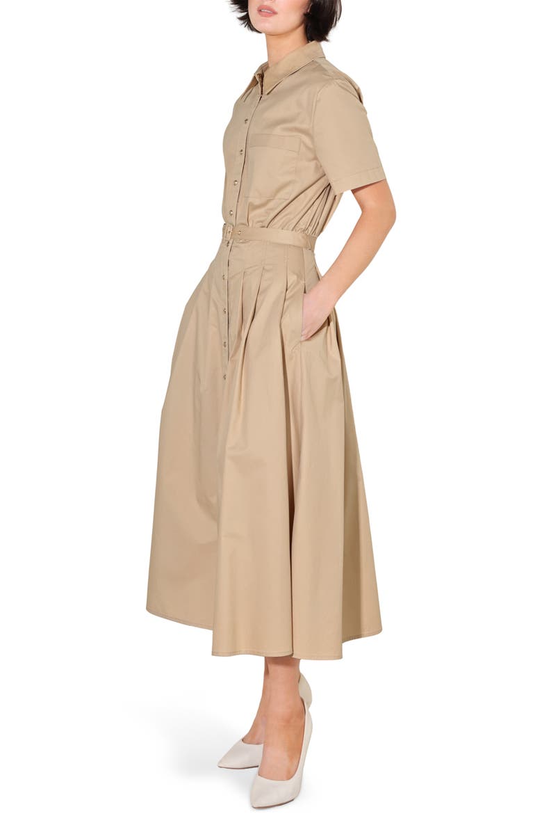FREEMARKET Cotton Poplin Belted Midi Shirt Dress, Alternate, color, Khaki