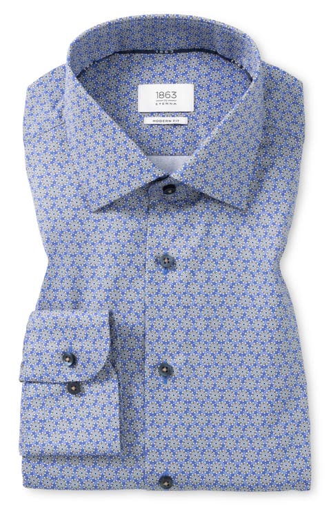 Modern Fit Floral Medallion Non-Iron Cotton Twill Dress Shirt