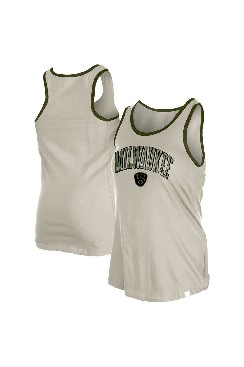 Women's New Era  Cream Milwaukee Brewers Armed Forces Tank Top, Alternate, color, Khaki