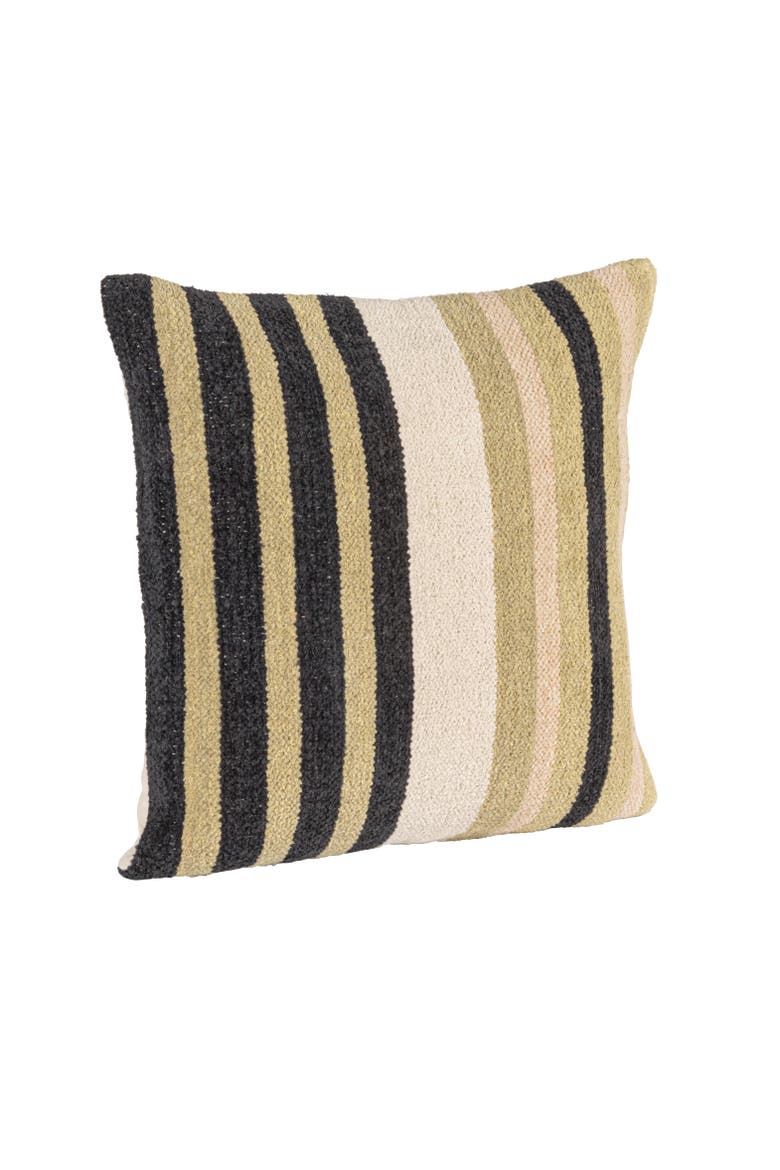 Square Woven Cotton Blend Chenille Pillow with Stripes, Multicolor, Main, color, Black