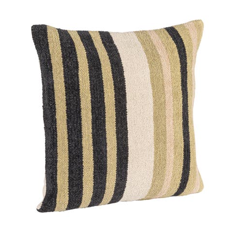 Storied Home Square Woven Cotton Blend Chenille Pillow With Stripes, Multicolor