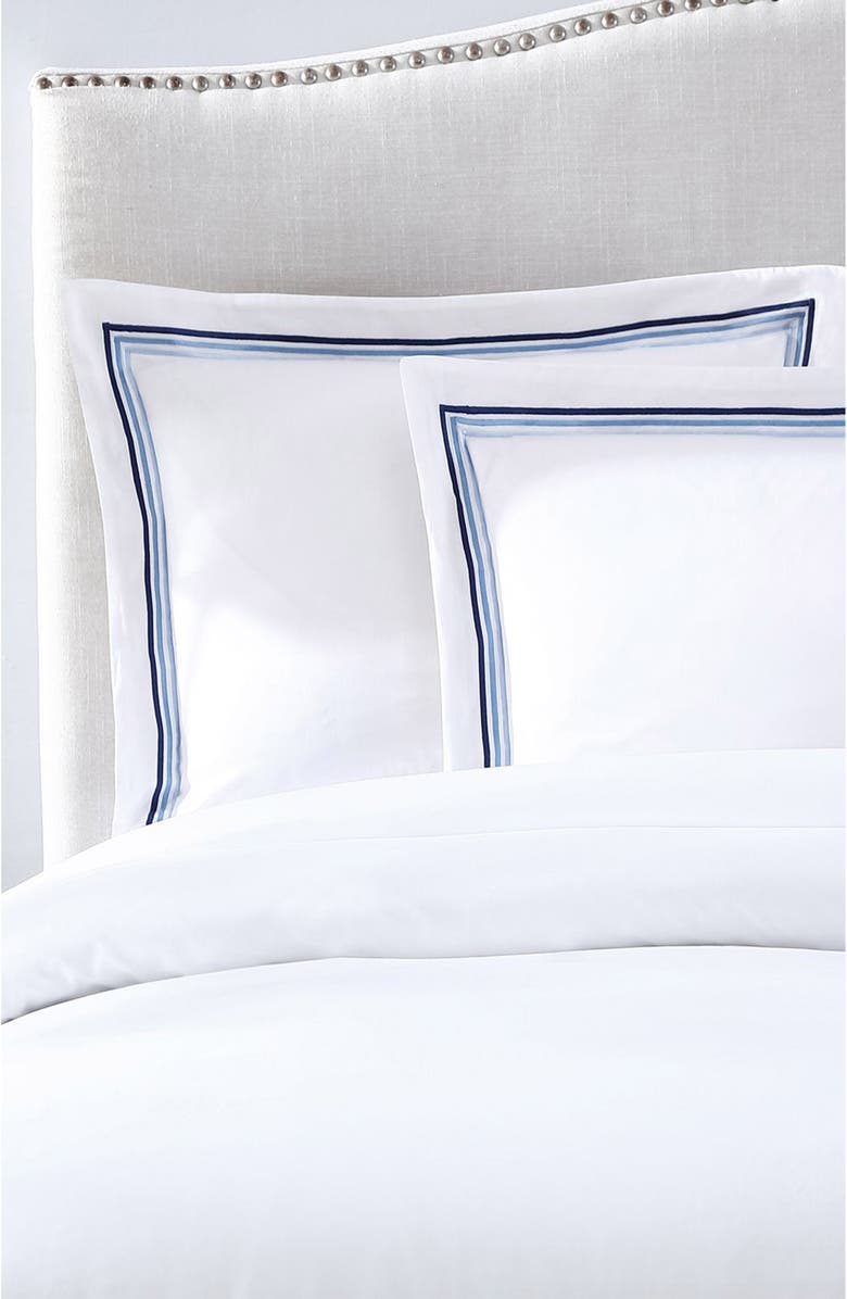 Pure Parima Egyptian Cotton Sateen Bratta Embroidery Triple Luxe Sateen 3-Piece Duvet Cover Set, Main, color, Ocean