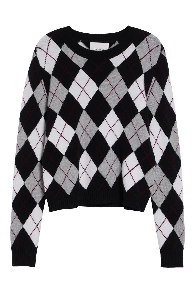 Antoni Argyle Plaid Cashmere Sweater, Main, color, BLACK/CREAM/DOVE GREY/DEEP PLU
